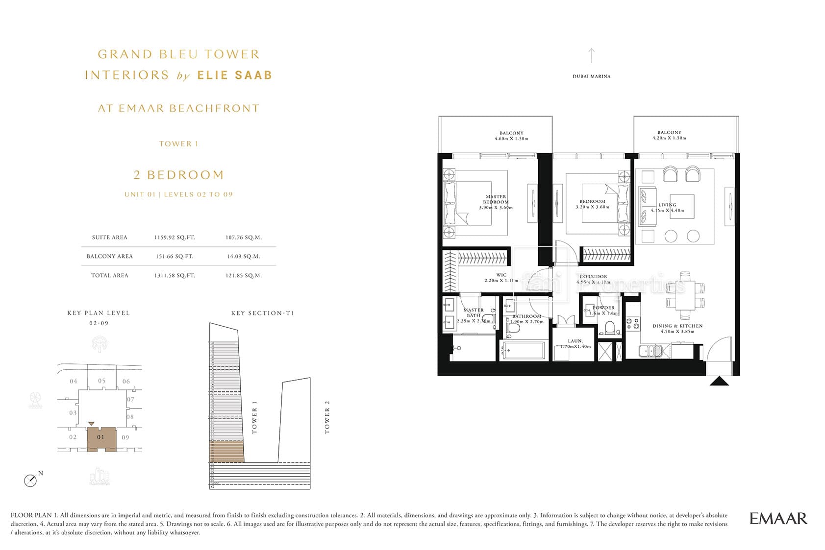 Grand Bleu Tower, 2-Bed Floor Plan, type: 2 Bedroom