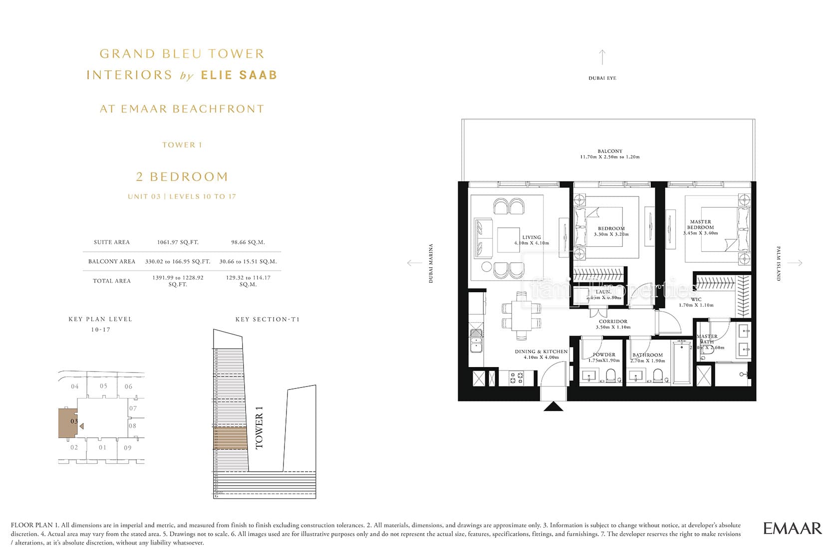 Grand Bleu Tower, 2-Bed Floor Plan, type: 2 Bedroom