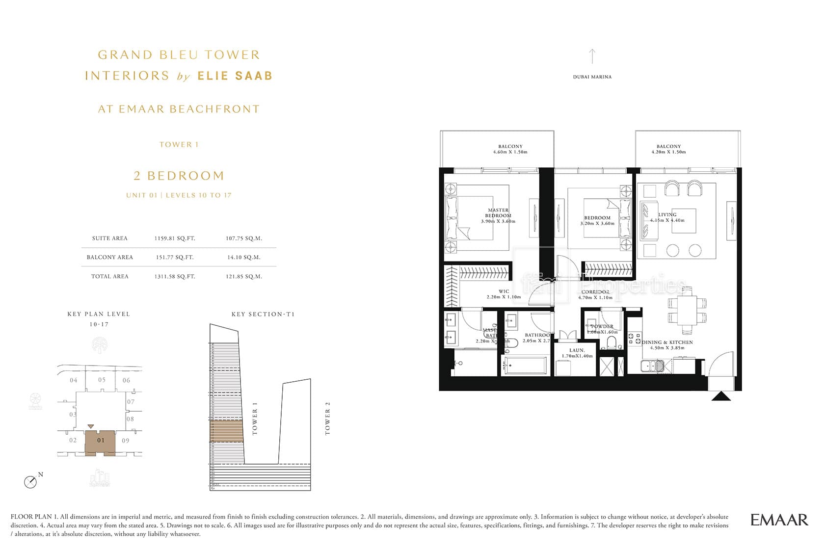 Grand Bleu Tower, 2-Bed Floor Plan, type: 2 Bedroom