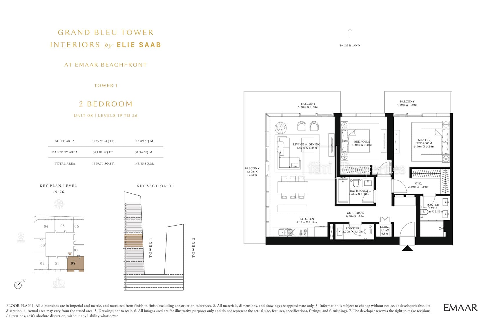Grand Bleu Tower, 2-Bed Floor Plan, type: 2 Bedroom
