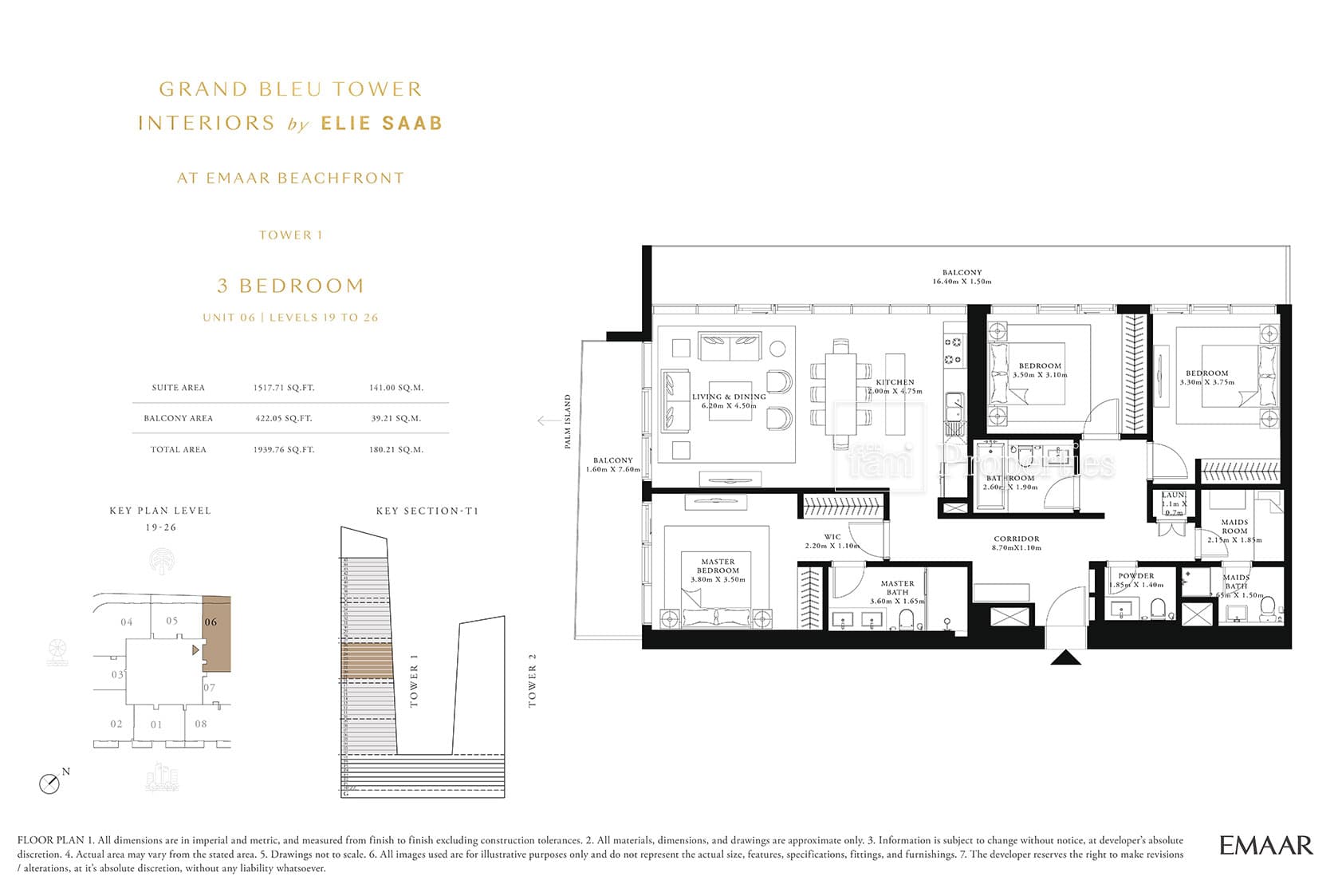 Grand Bleu Tower, 3-Bed Floor Plan, type: 3 Bedroom