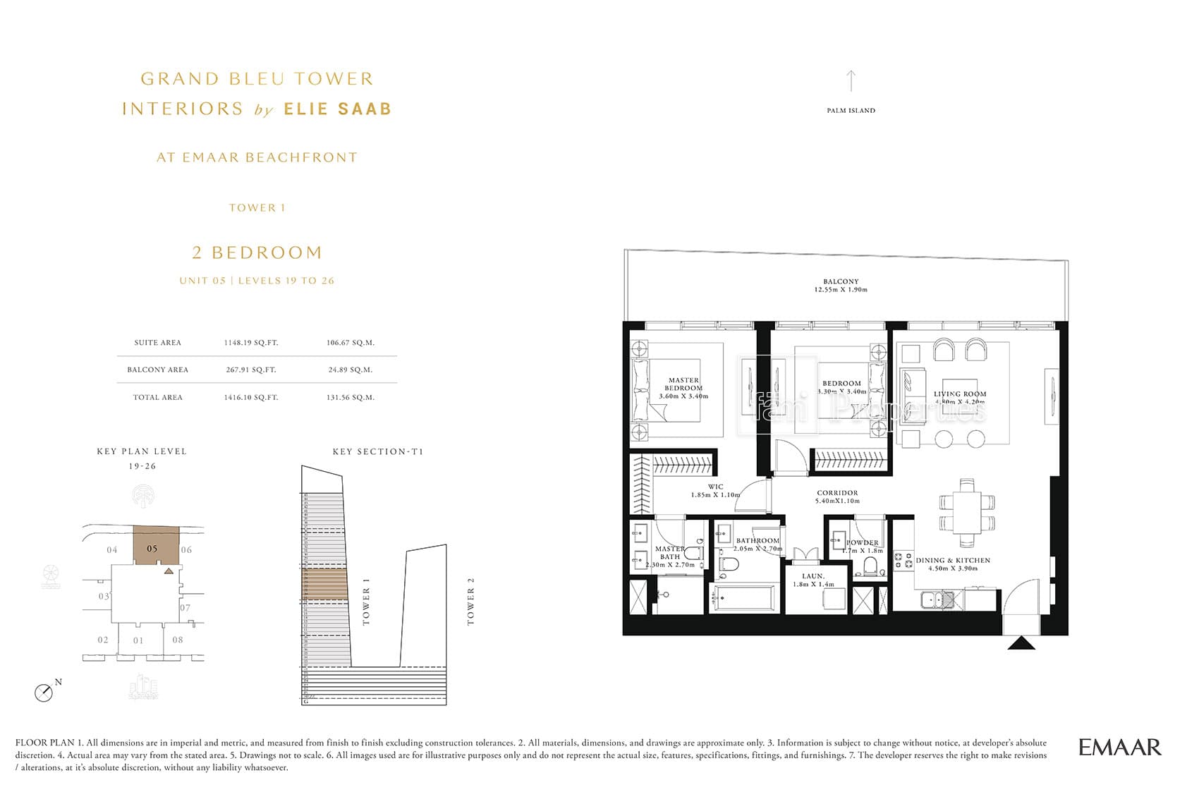 Grand Bleu Tower, 2-Bed Floor Plan, type: 2 Bedroom