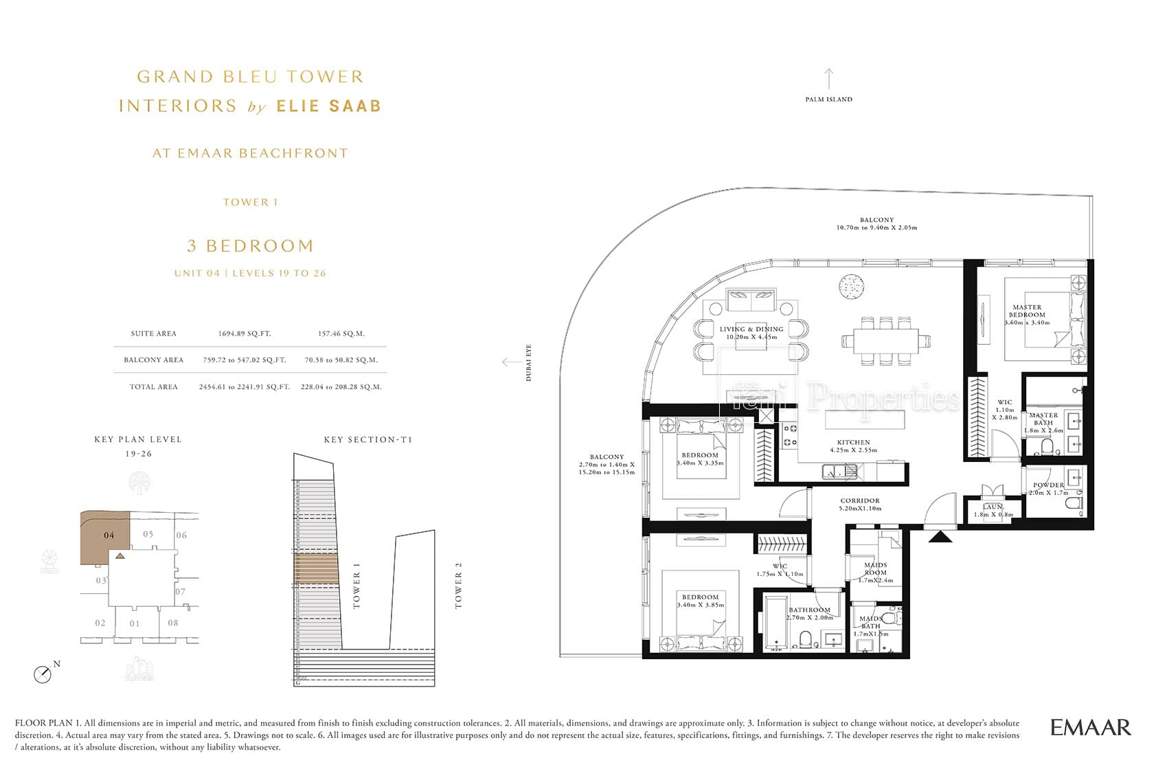 Grand Bleu Tower, 3-Bed Floor Plan, type: 3 Bedroom