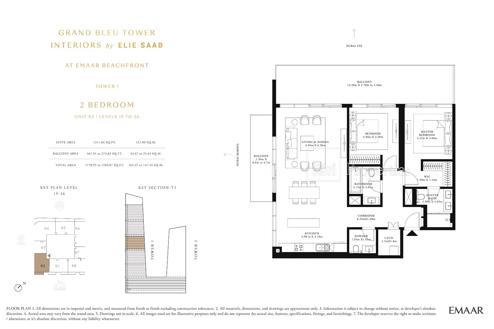 Grand Bleu Tower, 2-Bed Floor Plan, type: 2 Bedroom