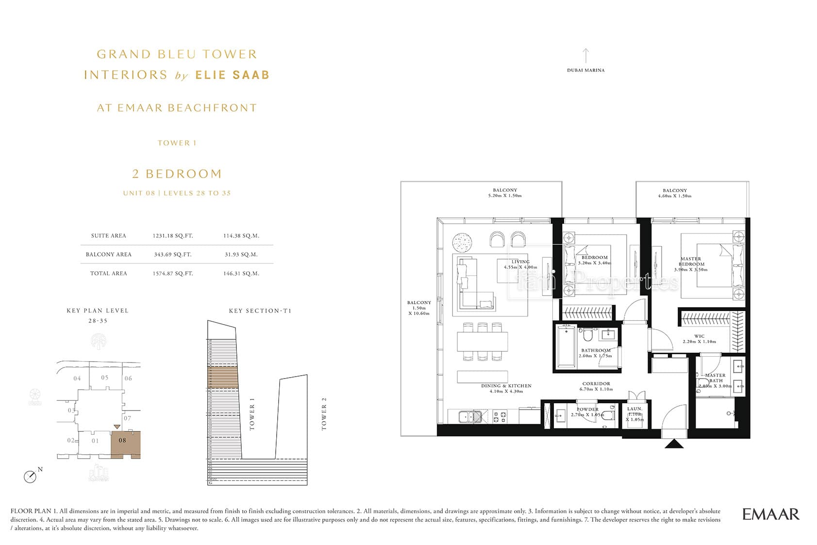 Grand Bleu Tower, 2-Bed Floor Plan, type: 2 Bedroom
