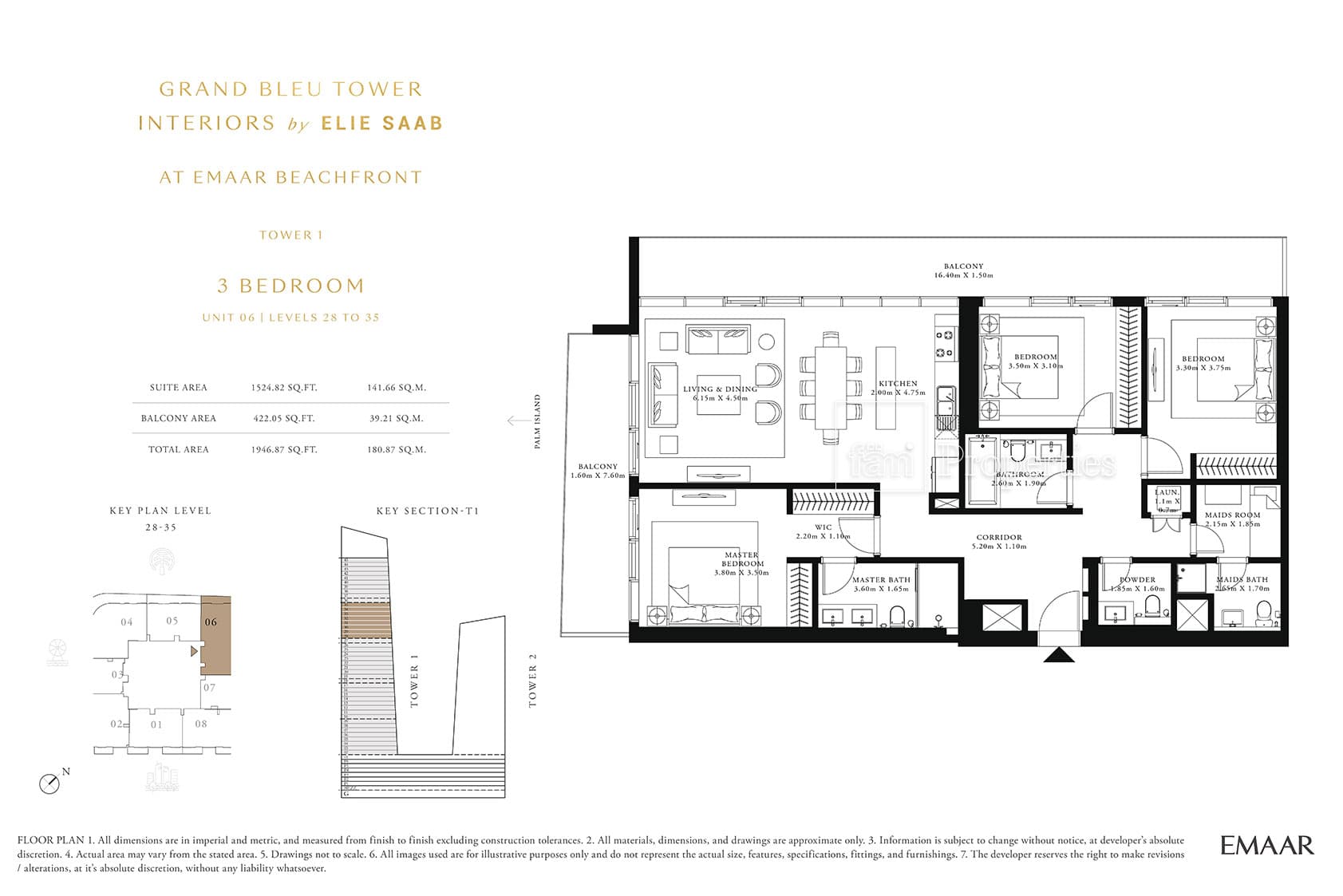 Grand Bleu Tower, 3-Bed Floor Plan, type: 3 Bedroom