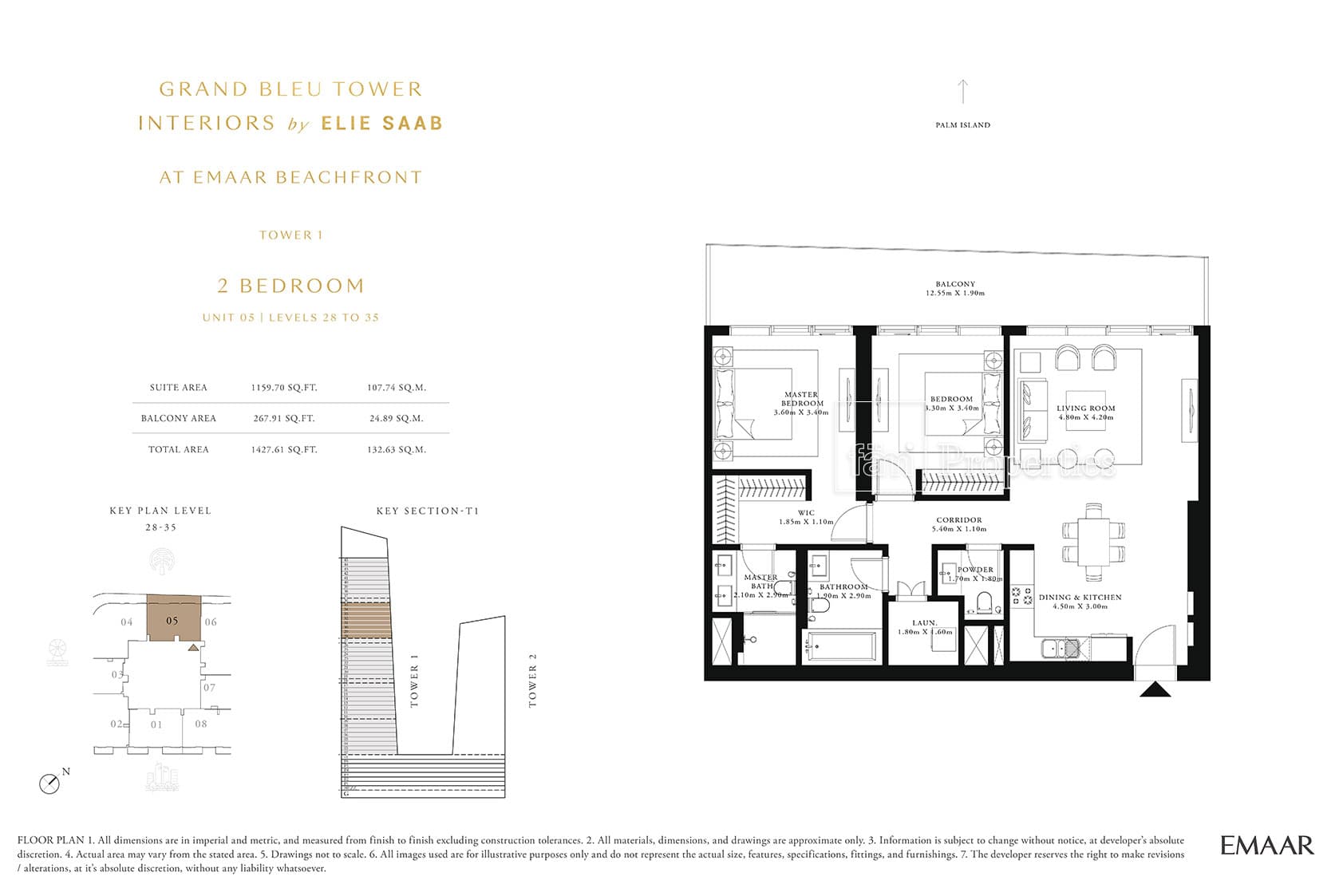 Grand Bleu Tower, 2-Bed Floor Plan, type: 2 Bedroom