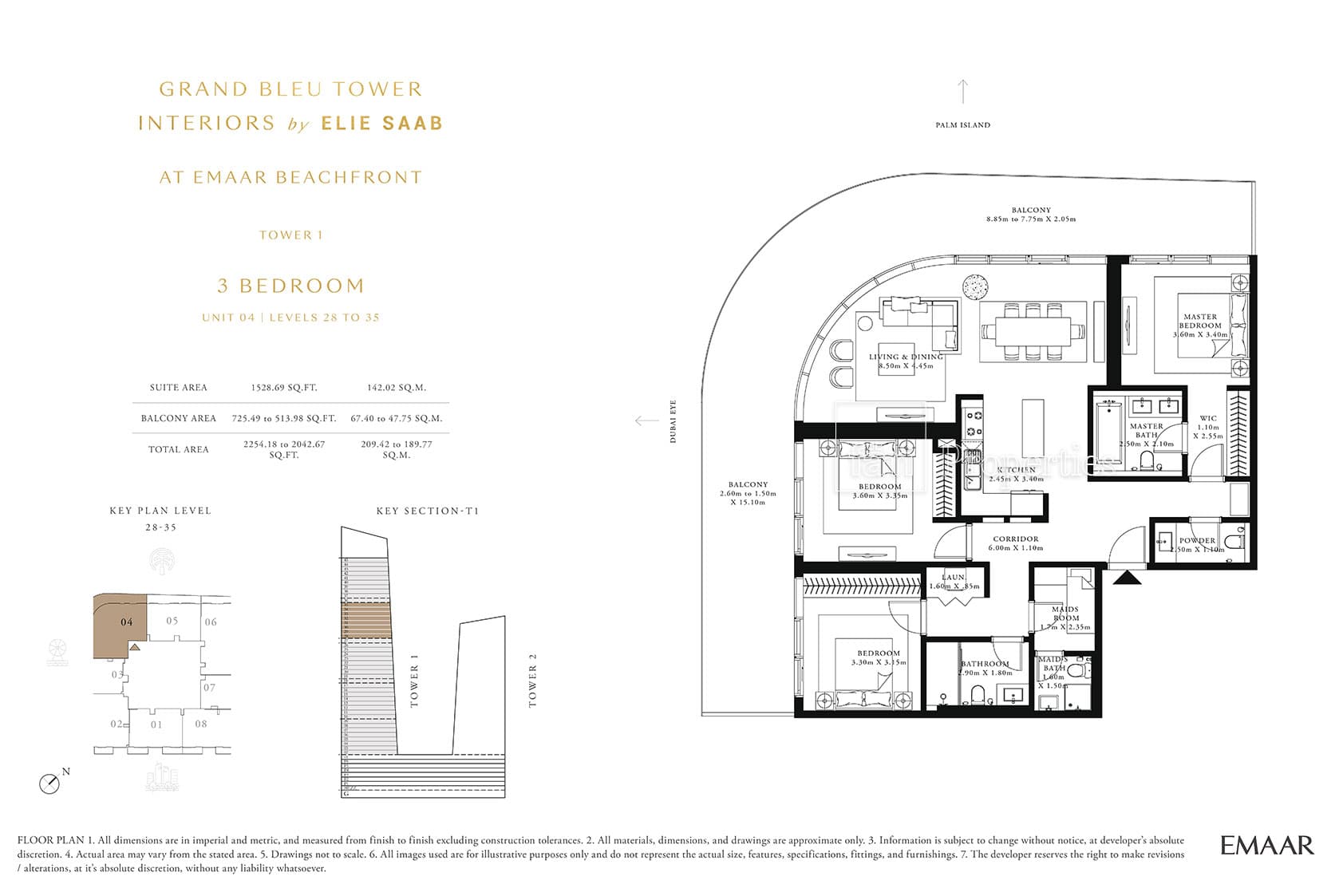 Grand Bleu Tower, 3-Bed Floor Plan, type: 3 Bedroom