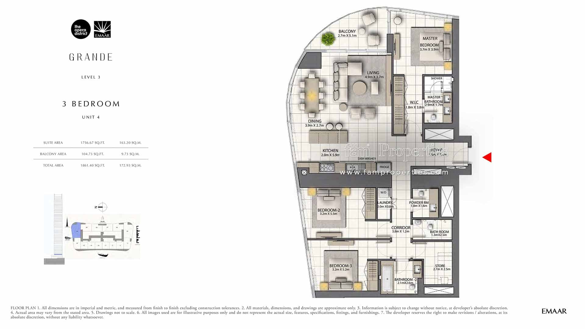 Grande, 3-Bed Floor Plan, type: 3 Bedroom