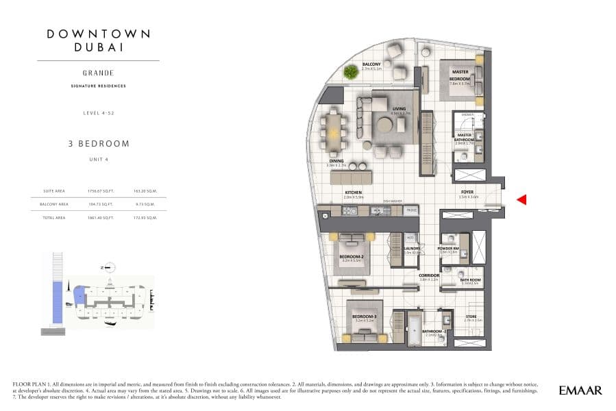 Grande Signature Residences (not in use), 3-Bed Floor Plan, type: 3 Bedroom