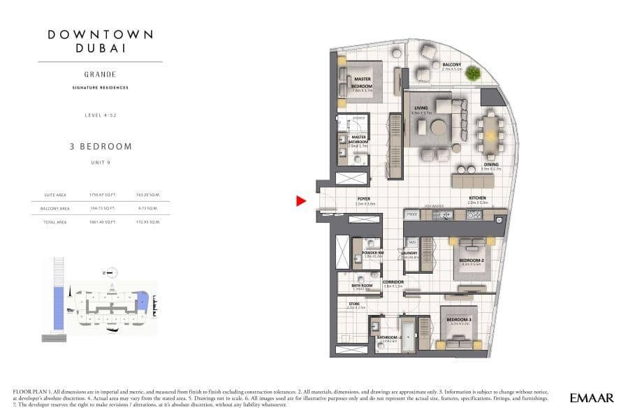 Grande Signature Residences (not in use), 3-Bed Floor Plan, type: 3 Bedroom