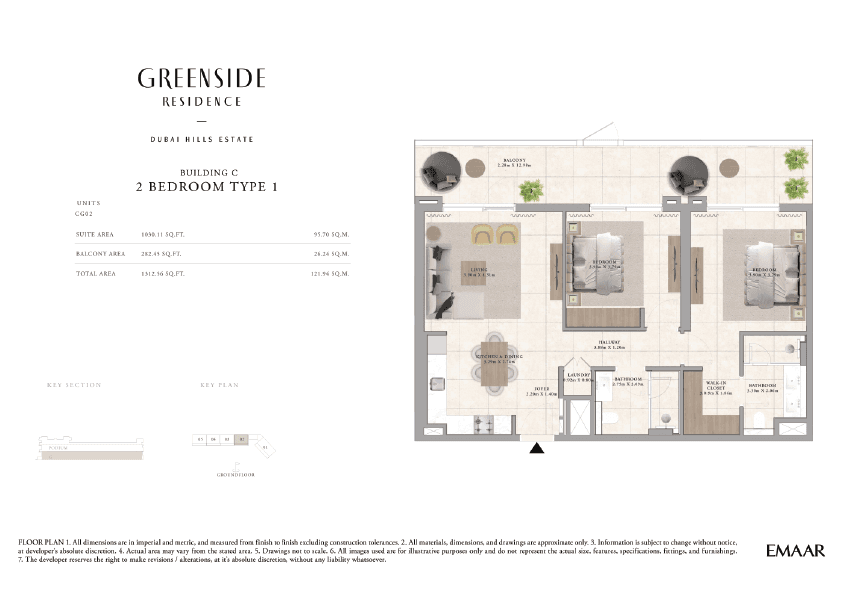 Greenside Residence Building A, 2-Bed Floor Plan, type: