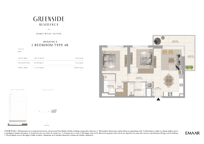 Greenside Residence Building A, 2-Bed Floor Plan, type: