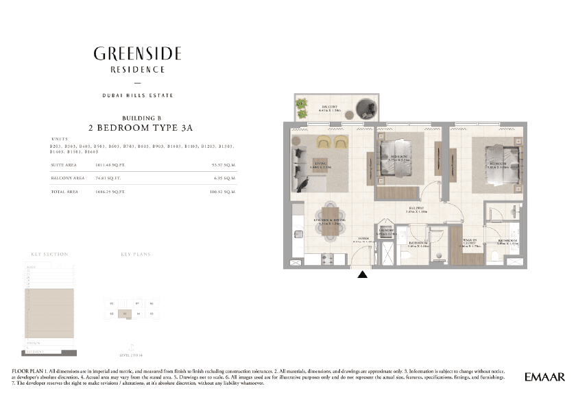 Greenside Residence Building A, 2-Bed Floor Plan, type: