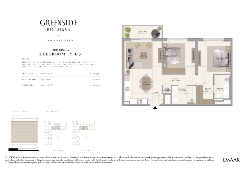 Greenside Residence Building A, 2-Bed Floor Plan, type: