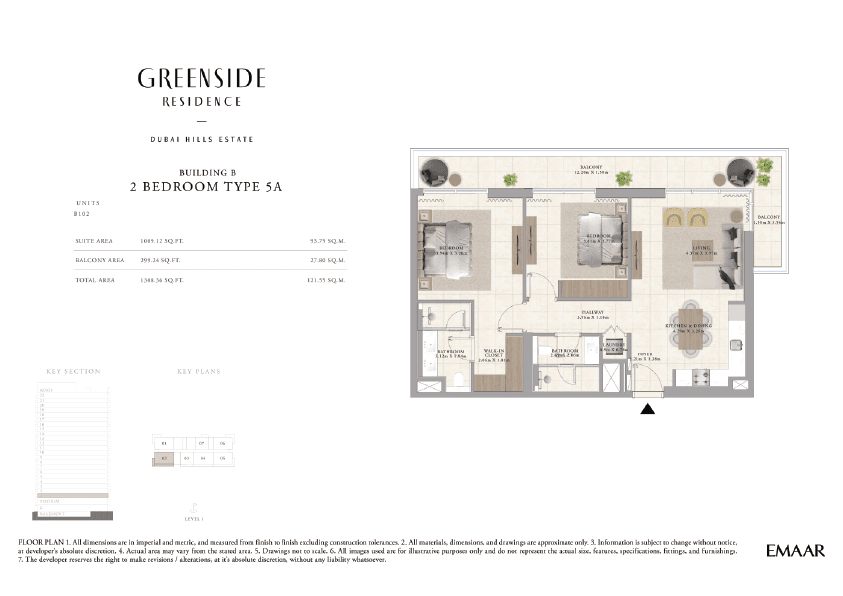Greenside Residence Building A, 2-Bed Floor Plan, type: