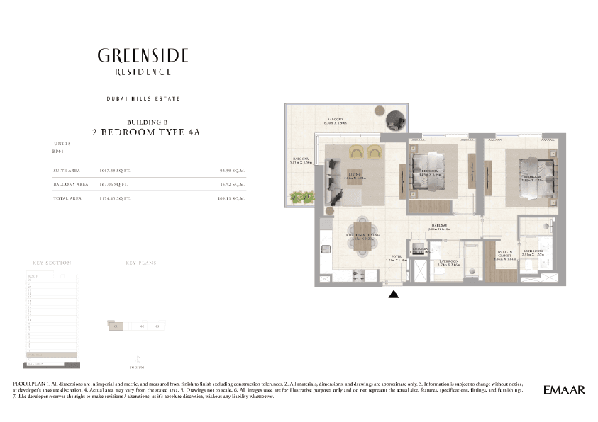 Greenside Residence Building A, 2-Bed Floor Plan, type: