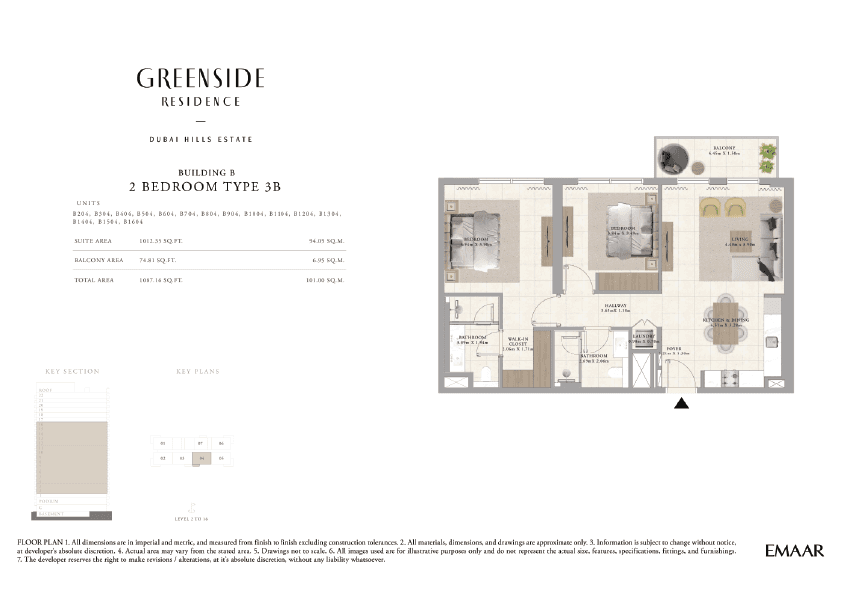 Greenside Residence Building A, 2-Bed Floor Plan, type: