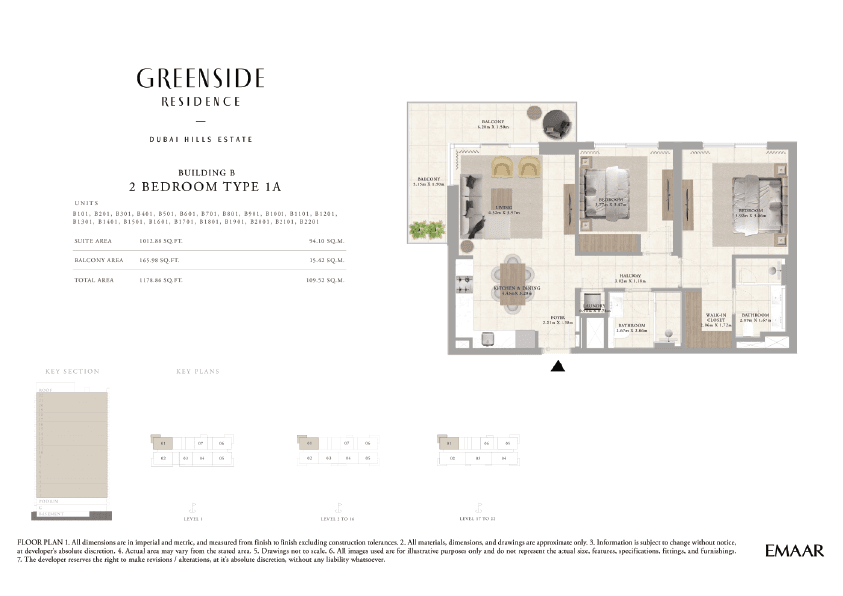Greenside Residence Building A, 2-Bed Floor Plan, type: