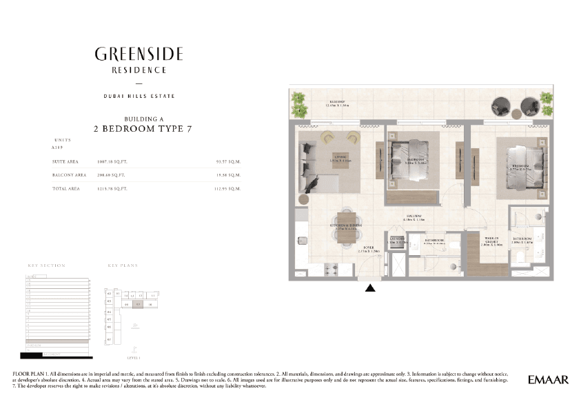 Greenside Residence Building A, 2-Bed Floor Plan, type: