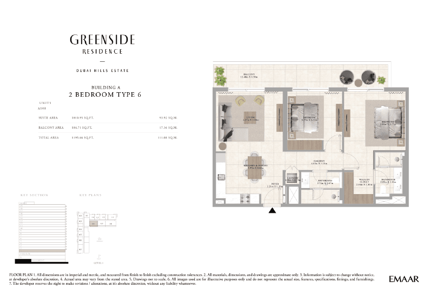 Greenside Residence Building A, 2-Bed Floor Plan, type: