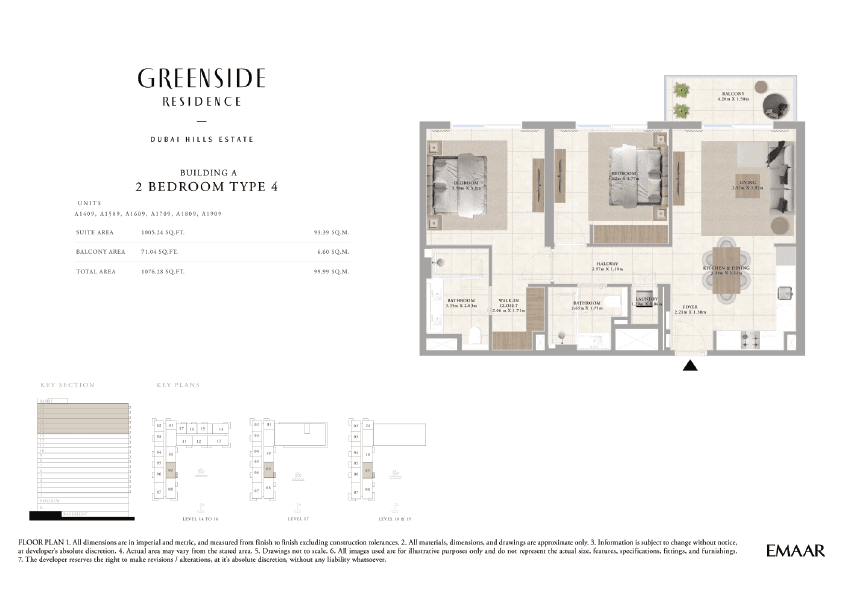 Greenside Residence Building A, 2-Bed Floor Plan, type: