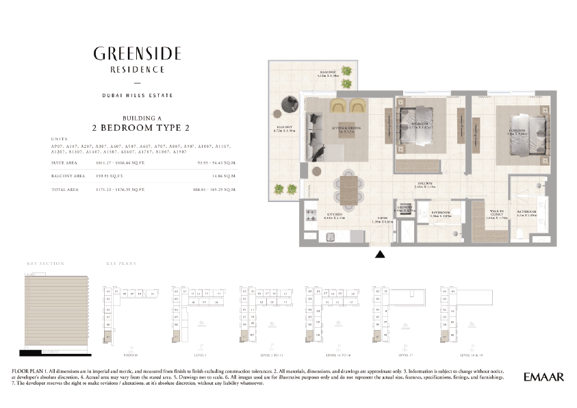 Greenside Residence Building A, 2-Bed Floor Plan, type: