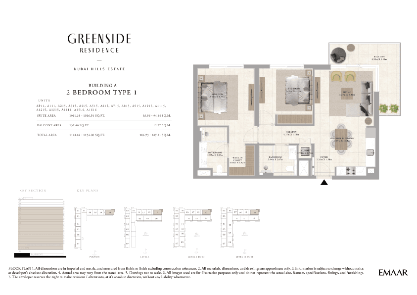 Greenside Residence Building A, 2-Bed Floor Plan, type: