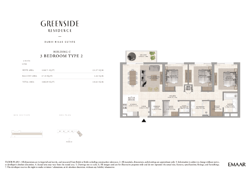 Greenside Residence Building A, 3-Bed Floor Plan, type: