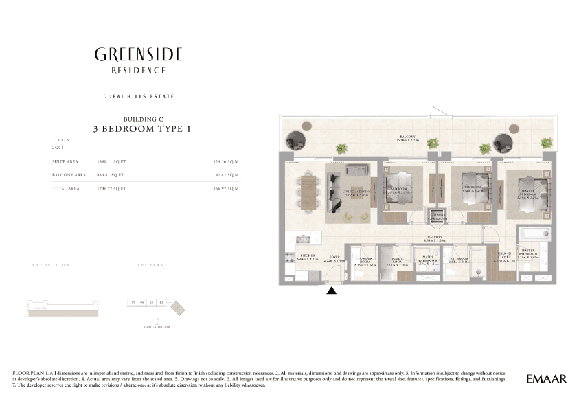 Greenside Residence Building A, 3-Bed Floor Plan, type: