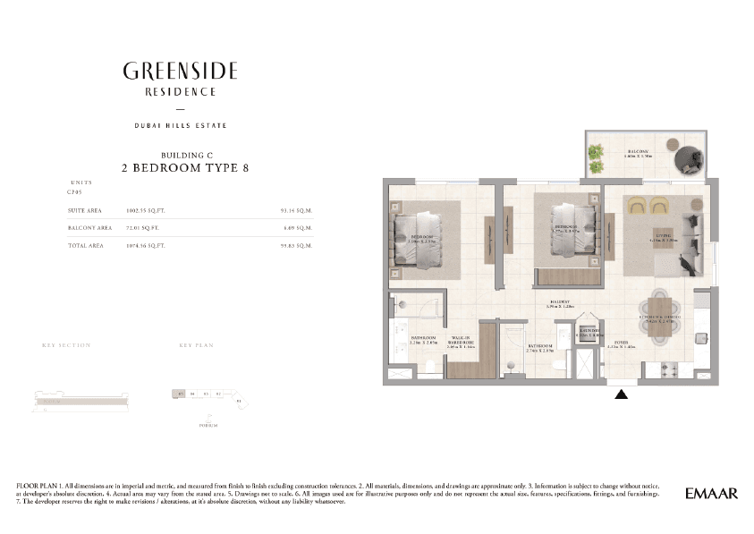 Greenside Residence Building A, 2-Bed Floor Plan, type: