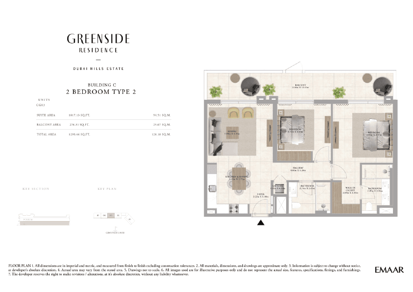 Greenside Residence Building A, 2-Bed Floor Plan, type: