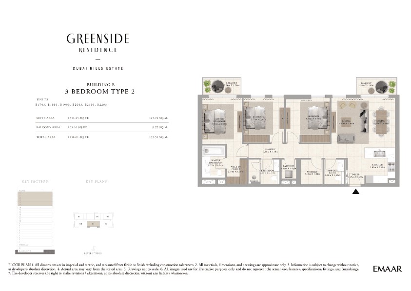 Greenside Residence Building A, 3-Bed Floor Plan, type: