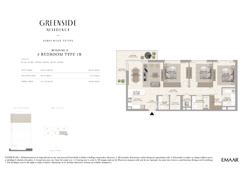 Greenside Residence Building A, 3-Bed Floor Plan, type: