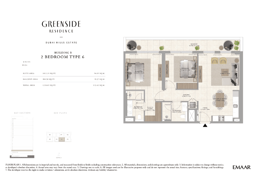 Greenside Residence Building A, 2-Bed Floor Plan, type: