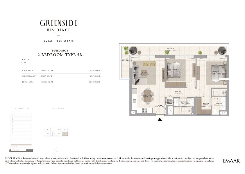 Greenside Residence Building A, 2-Bed Floor Plan, type: