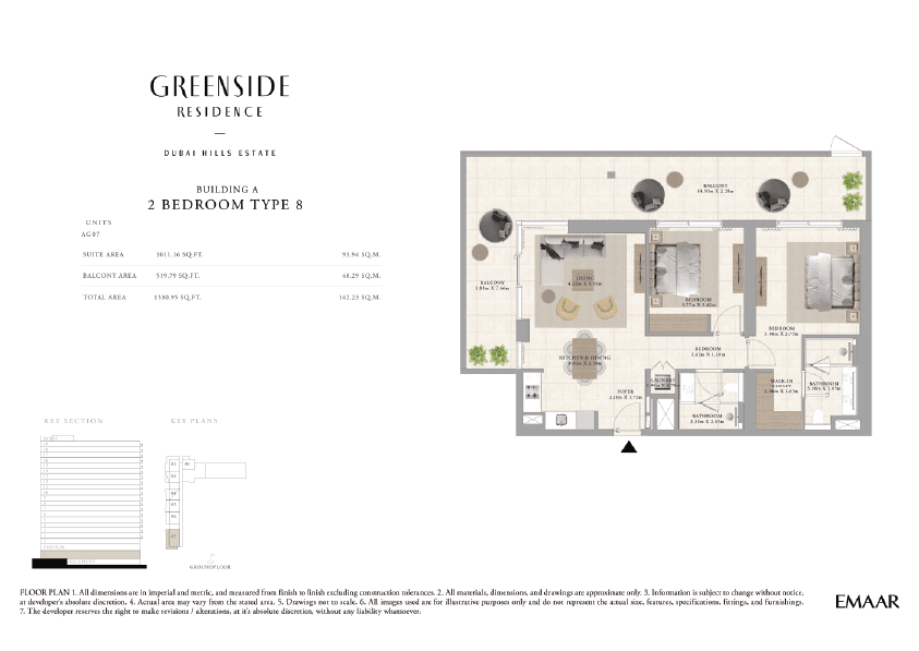 Greenside Residence Building A, 2-Bed Floor Plan, type: