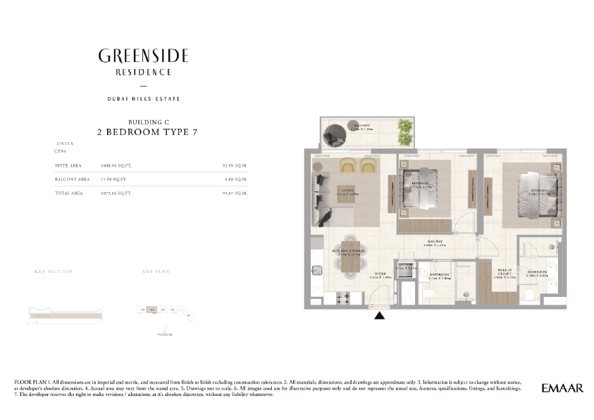 Greenside Residence Building A, 2-Bed Floor Plan, type:
