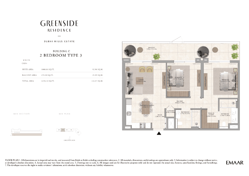Greenside Residence Building A, 2-Bed Floor Plan, type: