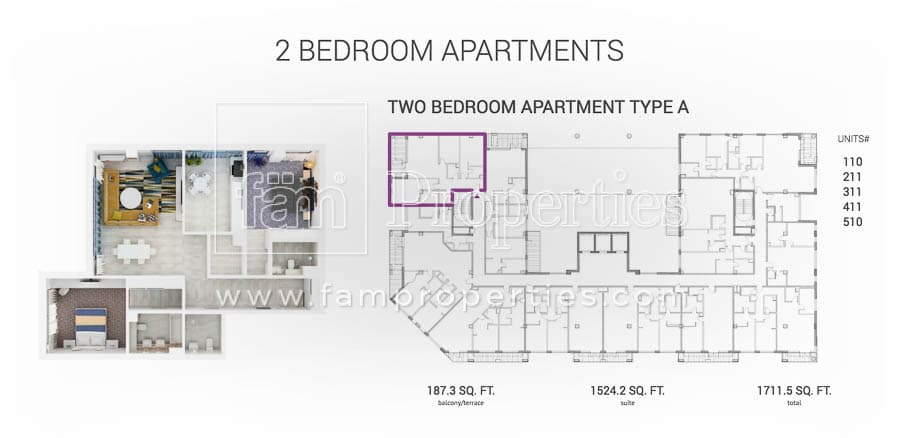 Grenland Residence, 2-Bed Floor Plan, type: 2 BD Type A