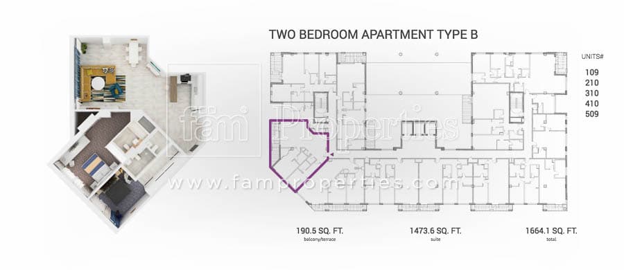 Grenland Residence, 2-Bed Floor Plan, type: 2 BD Type B