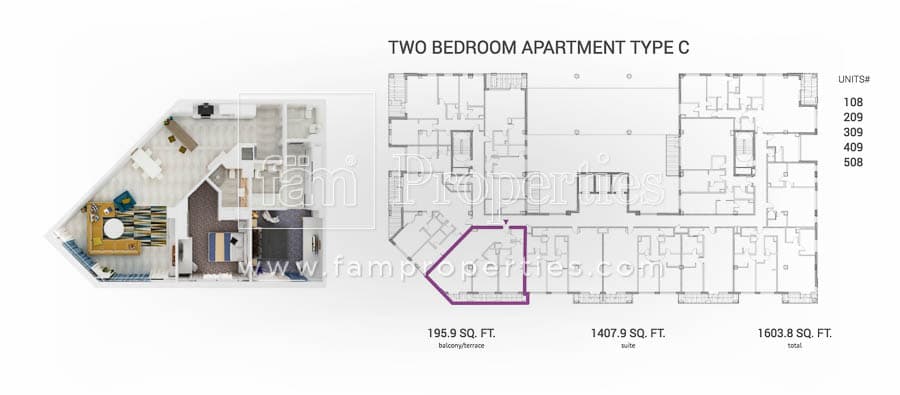 Grenland Residence, 2-Bed Floor Plan, type: 2 BD Type C