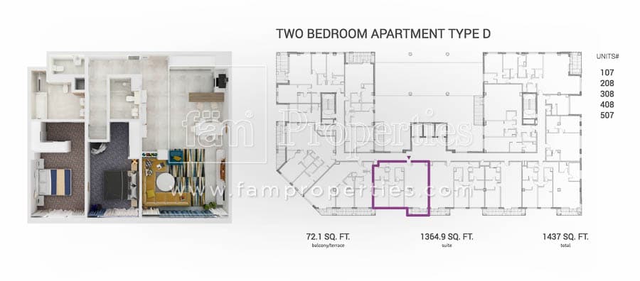 Grenland Residence, 2-Bed Floor Plan, type: 2 BD Type D