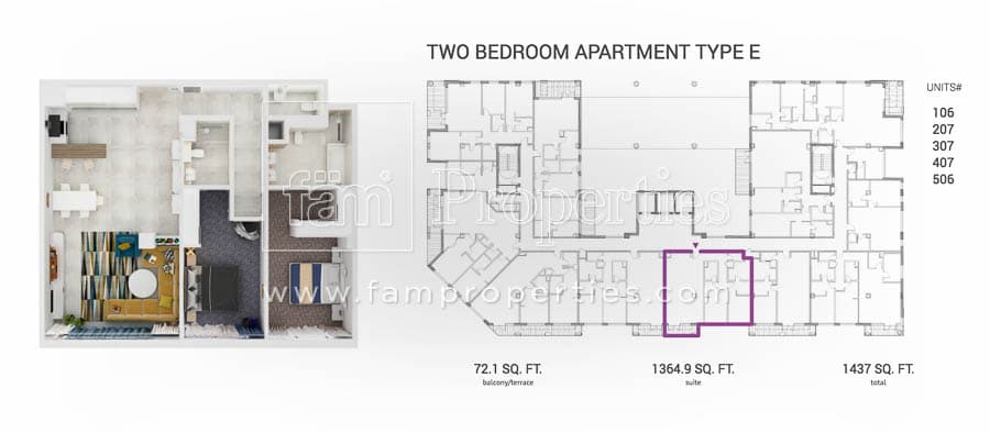 Grenland Residence, 2-Bed Floor Plan, type: 2 BD Type E