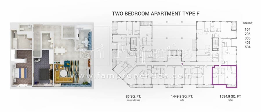 Grenland Residence, 2-Bed Floor Plan, type: 2 BD Type F