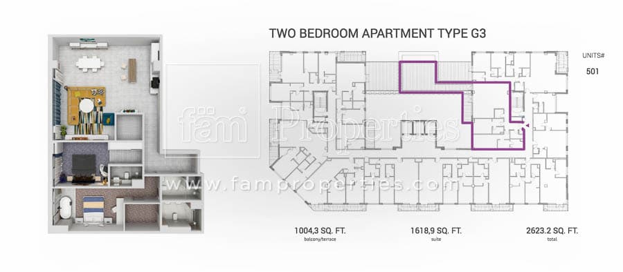 Grenland Residence, 2-Bed Floor Plan, type: 2 BD Type G3
