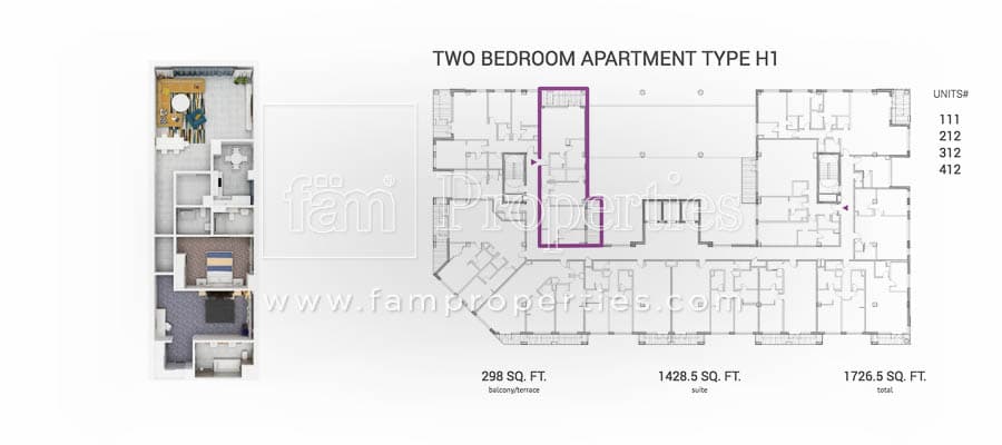 Grenland Residence, 2-Bed Floor Plan, type: 2 BD Type H1