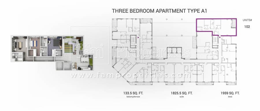 Grenland Residence, 3-Bed Floor Plan, type: 3 BD Type A1