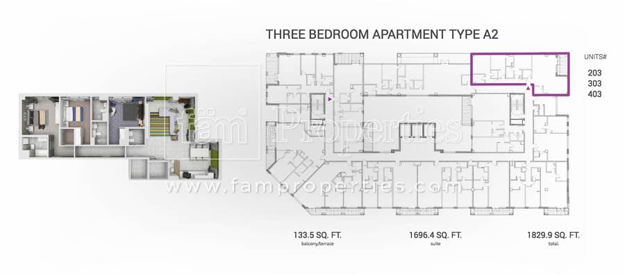 Grenland Residence, 3-Bed Floor Plan, type: 3 BD Type A2