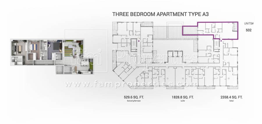 Grenland Residence, 3-Bed Floor Plan, type: 3 BD Type A3
